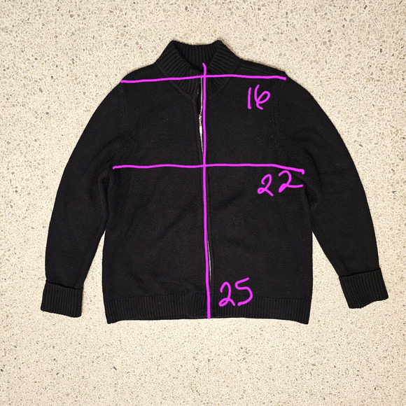 CHICOS‎ Black Full Zippered Classic Cardigan Size 2/M/12 Crew Neck Cuff Sleeve - Picture 4 of 8